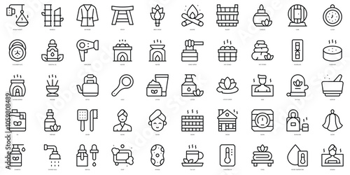 Set of thin line sauna Icons. Vector illustration