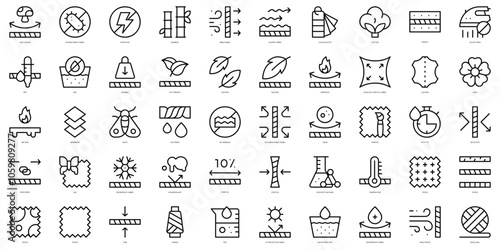 Set of thin line fabric features Icons. Vector illustration