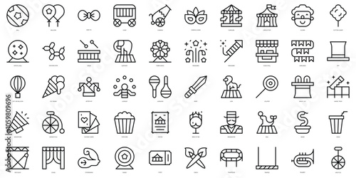 Set of thin line circus Icons. Vector illustration