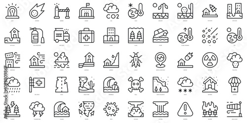 Set of thin line natural disaster Icons. Vector illustration