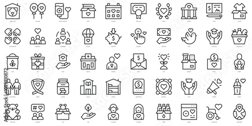 Set of thin line charity Icons. Vector illustration