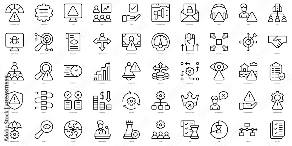 © Pixset Pro - Set of thin line crisis management Icons. Vector illustration
