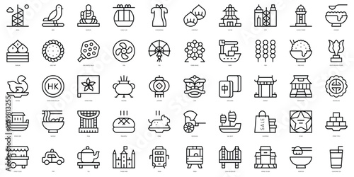 Set of thin line hong kong Icons. Vector illustration