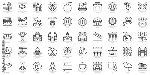 Set of thin line singapore Icons. Vector illustration