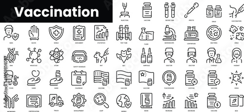 Set of outline vaccination icons. Minimalist thin linear web icon set. vector illustration.