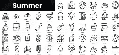 Set of outline summer icons. Minimalist thin linear web icon set. vector illustration.