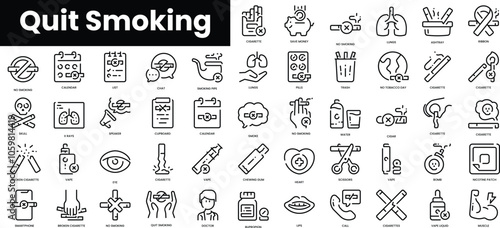 Set of outline quit smoking icons. Minimalist thin linear web icon set. vector illustration.