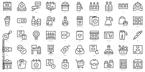 Set of thin line merchandising Icons. Vector illustration