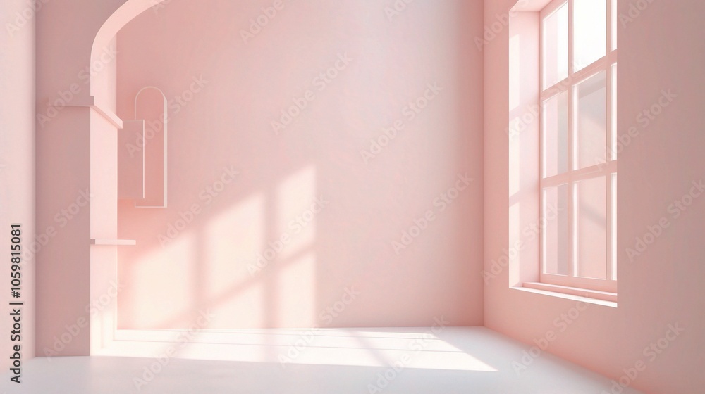 Fototapeta premium Soft Pink 3D Interior Space with Natural Light