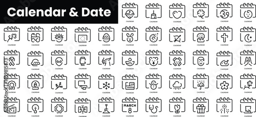 Set of outline calendar and date icons. Minimalist thin linear web icon set. vector illustration.