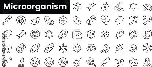 Set of outline microorganism icons. Minimalist thin linear web icon set. vector illustration.