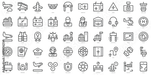 Set of thin line aviation Icons. Vector illustration