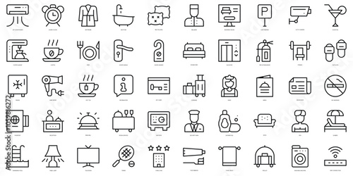 Set of thin line hotel service Icons. Vector illustration