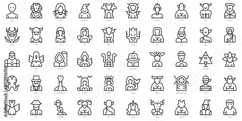 Set of thin line mythical creatures Icons. Vector illustration