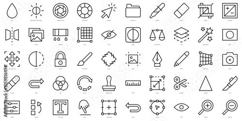 Set of thin line photo editing tools Icons. Vector illustration