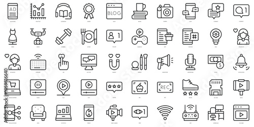 Set of thin line blogger influencer Icons. Vector illustration