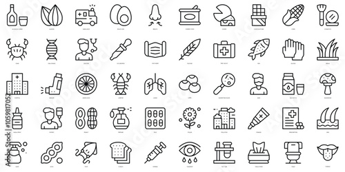 Set of thin line allergies Icons. Vector illustration