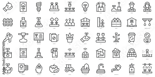 Set of thin line greenhouse Icons. Vector illustration