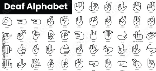 Set of outline deaf alphabet icons. Minimalist thin linear web icon set. vector illustration.