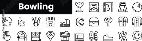 Set of outline bowling icons. Minimalist thin linear web icon set. vector illustration.
