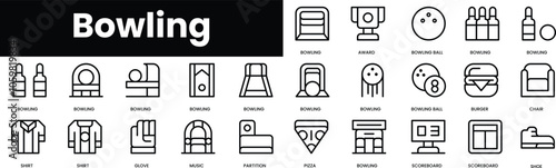 Set of outline bowling icons. Minimalist thin linear web icon set. vector illustration.