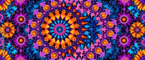 Vibrant mandala kaleidoscope with colorful geometric patterns and floral details