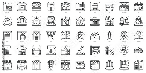 Set of thin line winter town Icons. Vector illustration