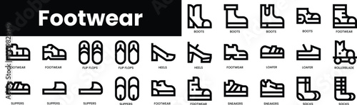 Set of outline footwear icons. Minimalist thin linear web icon set. vector illustration.