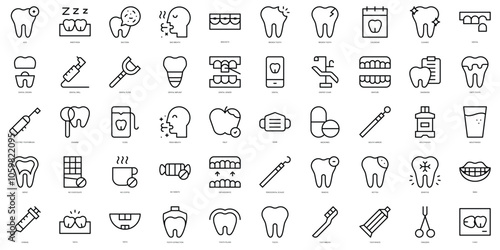 Set of thin line dental care Icons. Vector illustration