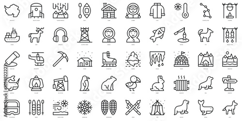 Set of thin line arctic and antarctic Icons. Vector illustration