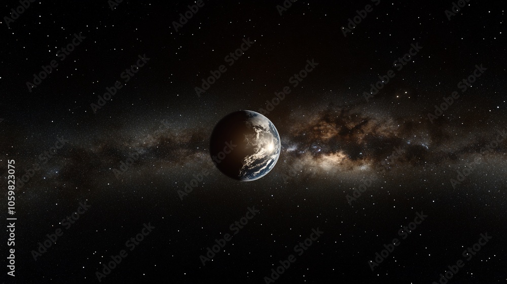 Obraz premium A stunning view of Earth from space, showcasing the planet against the backdrop of the Milky Way galaxy.