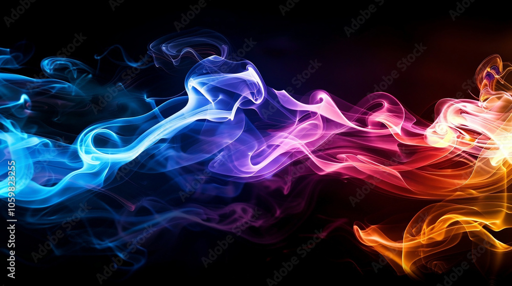 Obraz premium Abstract Art of Glowing, Colorful Smoke Waves with Vibrant Hues and Dynamic Energy, Vibrant Flow of Colorful Smoke, Colorful Abstract Smoke Tendrils Swirling