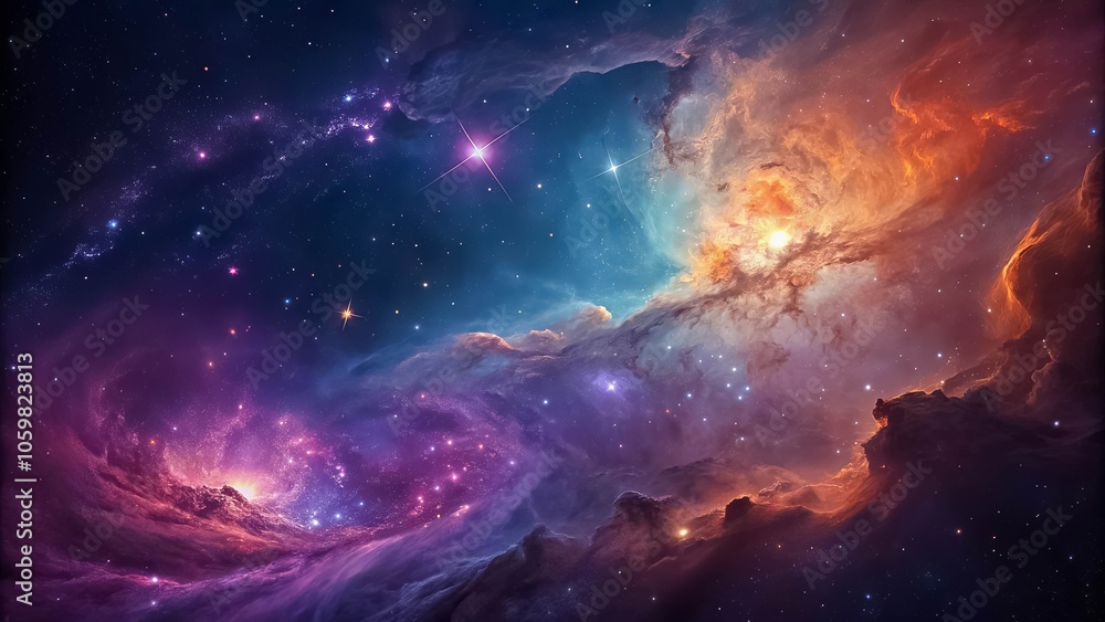 Obraz premium A celestial tapestry of swirling nebulae and shimmering starlight, a cosmic dance of color and form.