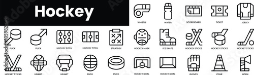 Set of outline hockey icons. Minimalist thin linear web icon set. vector illustration.