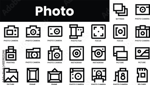 Set of outline photo icons. Minimalist thin linear web icon set. vector illustration.