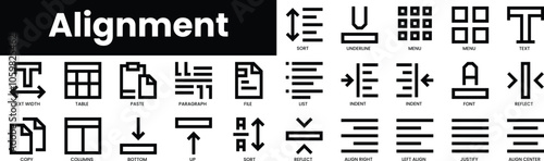 Set of outline alignment icons. Minimalist thin linear web icon set. vector illustration.
