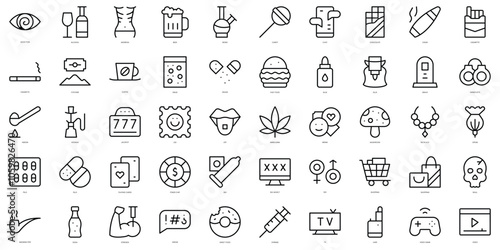 Set of thin line bad habits Icons. Vector illustration