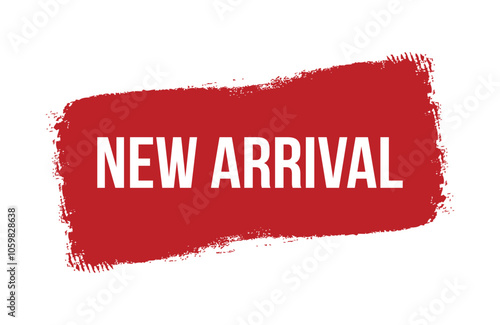 Brush style new arrival red banner design isolated on white background.