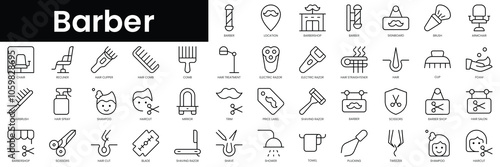 Set of outline barber icons. Minimalist thin linear web icon set. vector illustration.