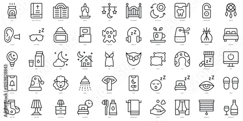 Set of thin line time to sleep Icons. Vector illustration