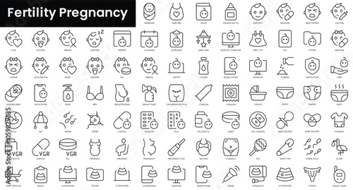 Set of outline fertility pregnancy icons. Minimalist thin linear web icon set. vector illustration.