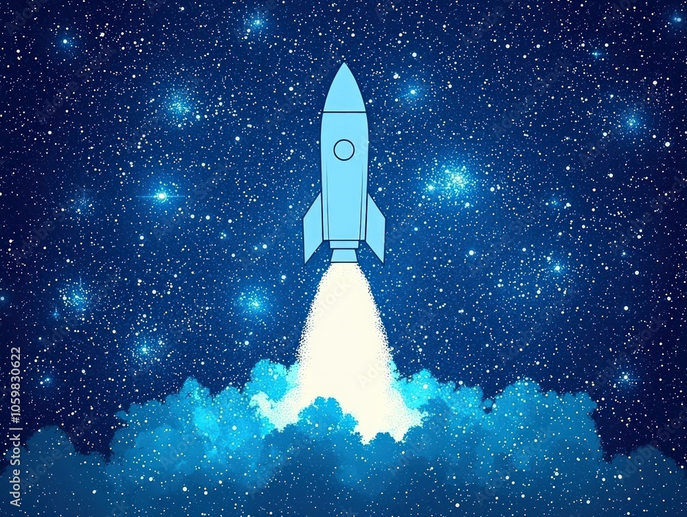 Naklejka premium A Bold Rocket Launching into the Starry Night Sky A Journey to the Unknown