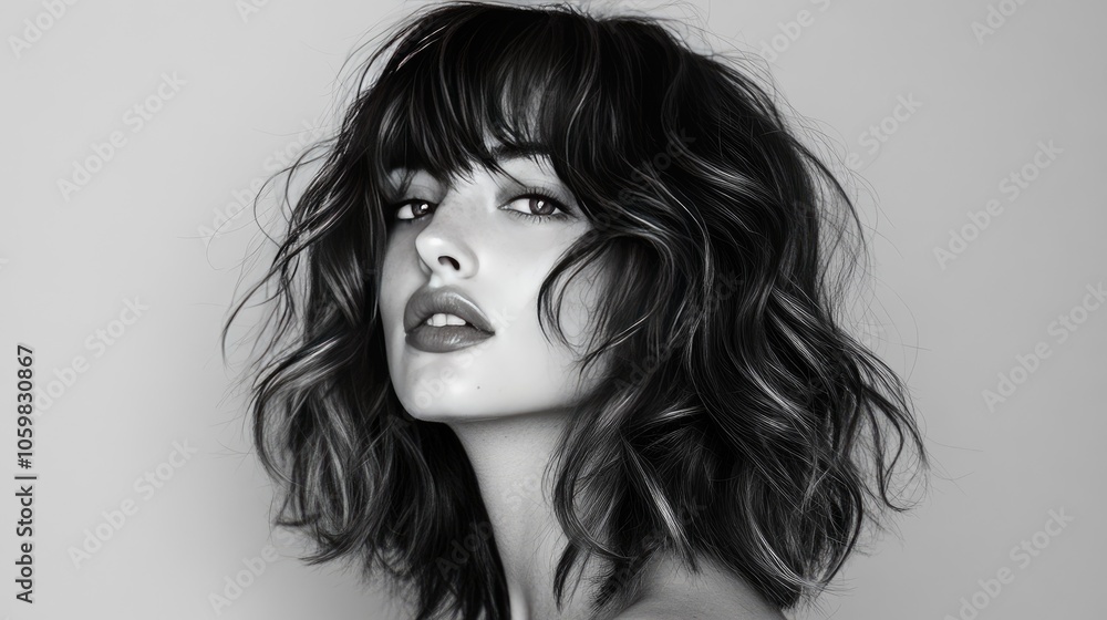 Fototapeta premium Elegant Portrait of a Woman with Wavy Hair