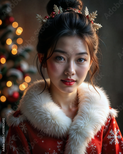 Holiday Spirit: Woman in Red Fur-Trimmed Coat