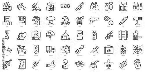 Set of thin line military equipment Icons. Vector illustration