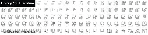 Set of outline library and literature icons. Minimalist thin linear web icon set. vector illustration.