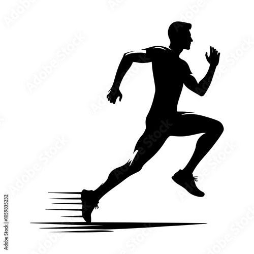 Running man silhouette vector. The running ancient human. Run, side view illustration