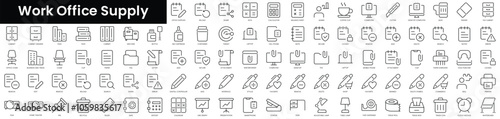Set of outline work office supply icons. Minimalist thin linear web icon set. vector illustration.