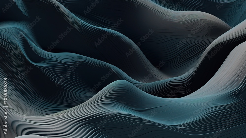 Obraz premium Abstract 3D Wave Patterns in Dark Shades