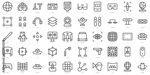 Set of thin line virtual reality Icons. Vector illustration
